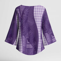 Polynesian Tribal Pattern Patchwork Picturesque Kimono Sleeve Blouse Deep Violet