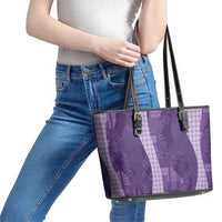 Polynesian Tribal Pattern Patchwork Picturesque Leather Tote Bag Deep Violet