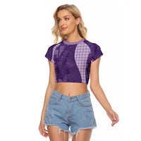 Polynesian Tribal Pattern Patchwork Picturesque Raglan Cropped T Shirt Deep Violet