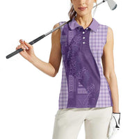Polynesian Tribal Pattern Patchwork Picturesque Women Sleeveless Polo Shirt Deep Violet