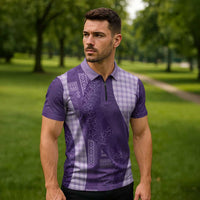 Polynesian Tribal Pattern Patchwork Picturesque Zipper Polo Shirt Deep Violet