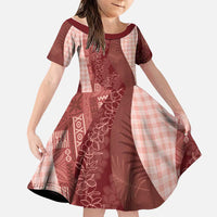 Polynesian Tribal Pattern Patchwork Picturesque Family Matching Long Sleeve Bodycon Dress and Hawaiian Shirt Crimson LT7 Daughter's Dress Crimson - Polynesian Pride