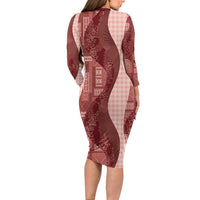 Polynesian Tribal Pattern Patchwork Picturesque Family Matching Long Sleeve Bodycon Dress and Hawaiian Shirt Crimson LT7 - Polynesian Pride