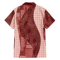 Polynesian Tribal Pattern Patchwork Picturesque Family Matching Off The Shoulder Long Sleeve Dress and Hawaiian Shirt Crimson LT7 - Polynesian Pride