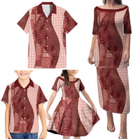 Polynesian Tribal Pattern Patchwork Picturesque Family Matching Puletasi and Hawaiian Shirt Crimson