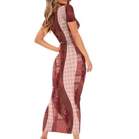 Polynesian Tribal Pattern Patchwork Picturesque Family Matching Short Sleeve Bodycon Dress and Hawaiian Shirt Crimson LT7 - Polynesian Pride