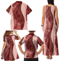 Polynesian Tribal Pattern Patchwork Picturesque Family Matching Tank Maxi Dress and Hawaiian Shirt Crimson