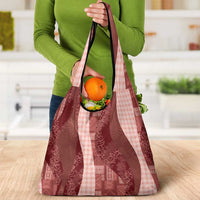 Polynesian Tribal Pattern Patchwork Picturesque Grocery Bag Crimson