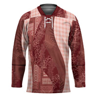 Polynesian Tribal Pattern Patchwork Picturesque Hockey Jersey Crimson