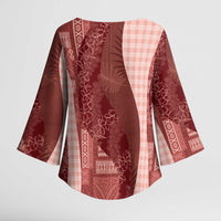 Polynesian Tribal Pattern Patchwork Picturesque Kimono Sleeve Blouse Crimson
