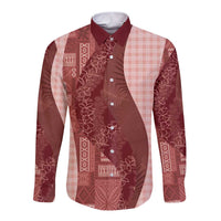 Polynesian Tribal Pattern Patchwork Picturesque Long Sleeve Button Shirt Crimson LT7 Unisex Crimson - Polynesian Pride