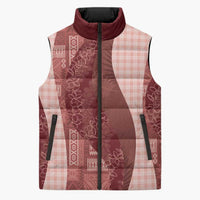 Polynesian Tribal Pattern Patchwork Picturesque Sleeveless Puffer Jacket Crimson