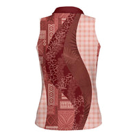 Polynesian Tribal Pattern Patchwork Picturesque Women Sleeveless Polo Shirt Crimson