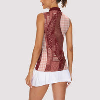 Polynesian Tribal Pattern Patchwork Picturesque Women Sleeveless Polo Shirt Crimson