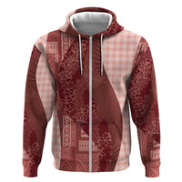 Polynesian Tribal Pattern Patchwork Picturesque Zip Hoodie Crimson