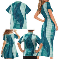 Polynesian Tribal Pattern Patchwork Picturesque Family Matching Short Sleeve Bodycon Dress and Hawaiian Shirt Oceanic LT7 - Polynesian Pride