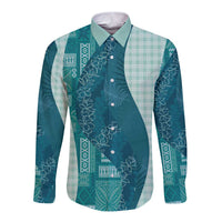 Polynesian Tribal Pattern Patchwork Picturesque Long Sleeve Button Shirt Oceanic LT7 Unisex Blue - Polynesian Pride