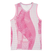 Polynesian Tribal Pattern Patchwork Picturesque Basketball Jersey Rose Pink