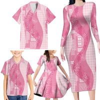 Polynesian Tribal Pattern Patchwork Picturesque Family Matching Long Sleeve Bodycon Dress and Hawaiian Shirt Rose Pink LT7 - Polynesian Pride