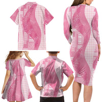 Polynesian Tribal Pattern Patchwork Picturesque Family Matching Long Sleeve Bodycon Dress and Hawaiian Shirt Rose Pink LT7 - Polynesian Pride