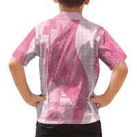 Polynesian Tribal Pattern Patchwork Picturesque Family Matching Off The Shoulder Long Sleeve Dress and Hawaiian Shirt Rose Pink LT7 - Polynesian Pride