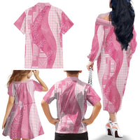 Polynesian Tribal Pattern Patchwork Picturesque Family Matching Off The Shoulder Long Sleeve Dress and Hawaiian Shirt Rose Pink LT7 - Polynesian Pride