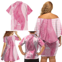 Polynesian Tribal Pattern Patchwork Picturesque Family Matching Off Shoulder Short Dress and Hawaiian Shirt Rose Pink LT7 - Polynesian Pride