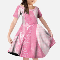 Polynesian Tribal Pattern Patchwork Picturesque Family Matching Short Sleeve Bodycon Dress and Hawaiian Shirt Rose Pink LT7 Daughter's Dress Rose Pink - Polynesian Pride