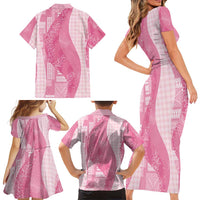 Polynesian Tribal Pattern Patchwork Picturesque Family Matching Short Sleeve Bodycon Dress and Hawaiian Shirt Rose Pink LT7 - Polynesian Pride
