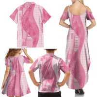 Polynesian Tribal Pattern Patchwork Picturesque Family Matching Summer Maxi Dress and Hawaiian Shirt Rose Pink