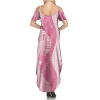 Polynesian Tribal Pattern Patchwork Picturesque Family Matching Summer Maxi Dress and Hawaiian Shirt Rose Pink