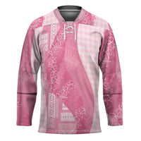Polynesian Tribal Pattern Patchwork Picturesque Hockey Jersey Rose Pink