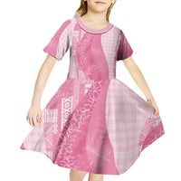 Polynesian Tribal Pattern Patchwork Picturesque Kid Short Sleeve Dress Rose Pink