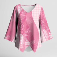 Polynesian Tribal Pattern Patchwork Picturesque Kimono Sleeve Blouse Rose Pink