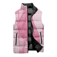 Polynesian Tribal Pattern Patchwork Picturesque Sleeveless Puffer Jacket Rose Pink