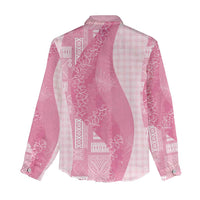 Polynesian Tribal Pattern Patchwork Picturesque Women Casual Shirt Rose Pink
