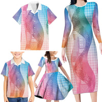 Polynesian Tribal Pattern Patchwork Picturesque Family Matching Long Sleeve Bodycon Dress and Hawaiian Shirt Holographic LT7 - Polynesian Pride