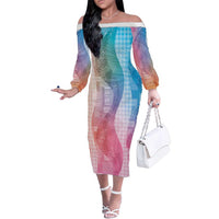 Polynesian Tribal Pattern Patchwork Picturesque Family Matching Off The Shoulder Long Sleeve Dress and Hawaiian Shirt Holographic LT7 Mom's Dress Holographic - Polynesian Pride