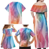 Polynesian Tribal Pattern Patchwork Picturesque Family Matching Off Shoulder Maxi Dress and Hawaiian Shirt Holographic LT7 - Polynesian Pride