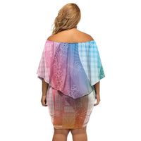 Polynesian Tribal Pattern Patchwork Picturesque Family Matching Off Shoulder Short Dress and Hawaiian Shirt Holographic LT7 - Polynesian Pride