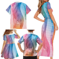 Polynesian Tribal Pattern Patchwork Picturesque Family Matching Short Sleeve Bodycon Dress and Hawaiian Shirt Holographic LT7 - Polynesian Pride