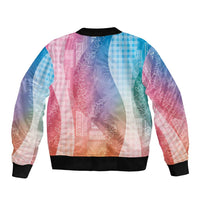 Polynesian Tribal Pattern Patchwork Picturesque Sleeve Zip Bomber Jacket Holographic