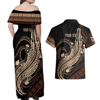 Personalized Solomon Islands Crocodile Couples Matching Off Shoulder Maxi Dress and Hawaiian Shirt Hapi Isles - Independence Anniversary