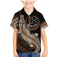 Personalized Solomon Islands Crocodile Family Matching Mermaid Dress and Hawaiian Shirt Hapi Isles - Independence Anniversary LT7 Son's Shirt Brown - Polynesian Pride