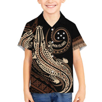 Personalized Solomon Islands Crocodile Family Matching Off The Shoulder Long Sleeve Dress and Hawaiian Shirt Hapi Isles - Independence Anniversary LT7 Son's Shirt Brown - Polynesian Pride