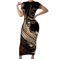 Personalized Solomon Islands Crocodile Family Matching Short Sleeve Bodycon Dress and Hawaiian Shirt Hapi Isles - Independence Anniversary LT7 Mom's Dress Brown - Polynesian Pride