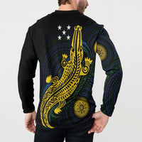 Personalized Solomon Islands Independence Anniversary Button Sweatshirt Crocodile Mix Tapa