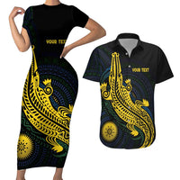 Personalized Solomon Islands Independence Anniversary Couples Matching Short Sleeve Bodycon Dress and Hawaiian Shirt Crocodile Mix Tapa LT7 Colorful - Polynesian Pride