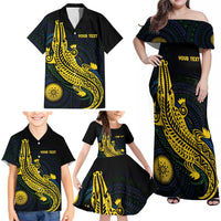 Personalized Solomon Islands Independence Anniversary Family Matching Off Shoulder Maxi Dress and Hawaiian Shirt Crocodile Mix Tapa LT7 - Polynesian Pride