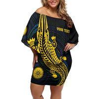 Personalized Solomon Islands Independence Anniversary Family Matching Off Shoulder Short Dress and Hawaiian Shirt Crocodile Mix Tapa LT7 Mom's Dress Colorful - Polynesian Pride